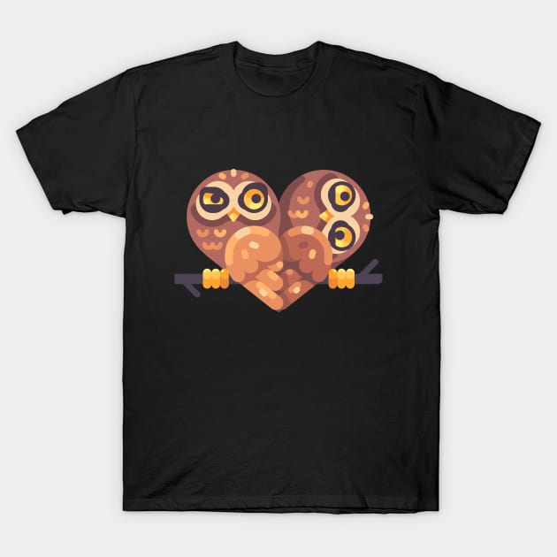 Cute Heart Shaped Owls T-Shirt by IvanDubovik